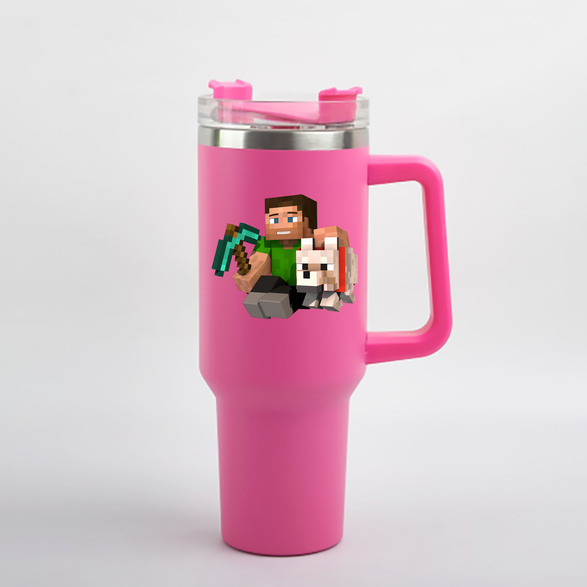 （画像用） マインクラフト ブロックの世界 Minecraft MC Block world 1200mL車用タンブラー - クリスタルステッカー（プラスチックストロー付き）